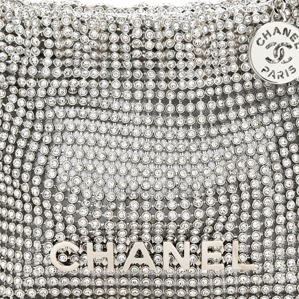 Crystal Embellished Metallic Lambskin Mini Chanel 22 Silver