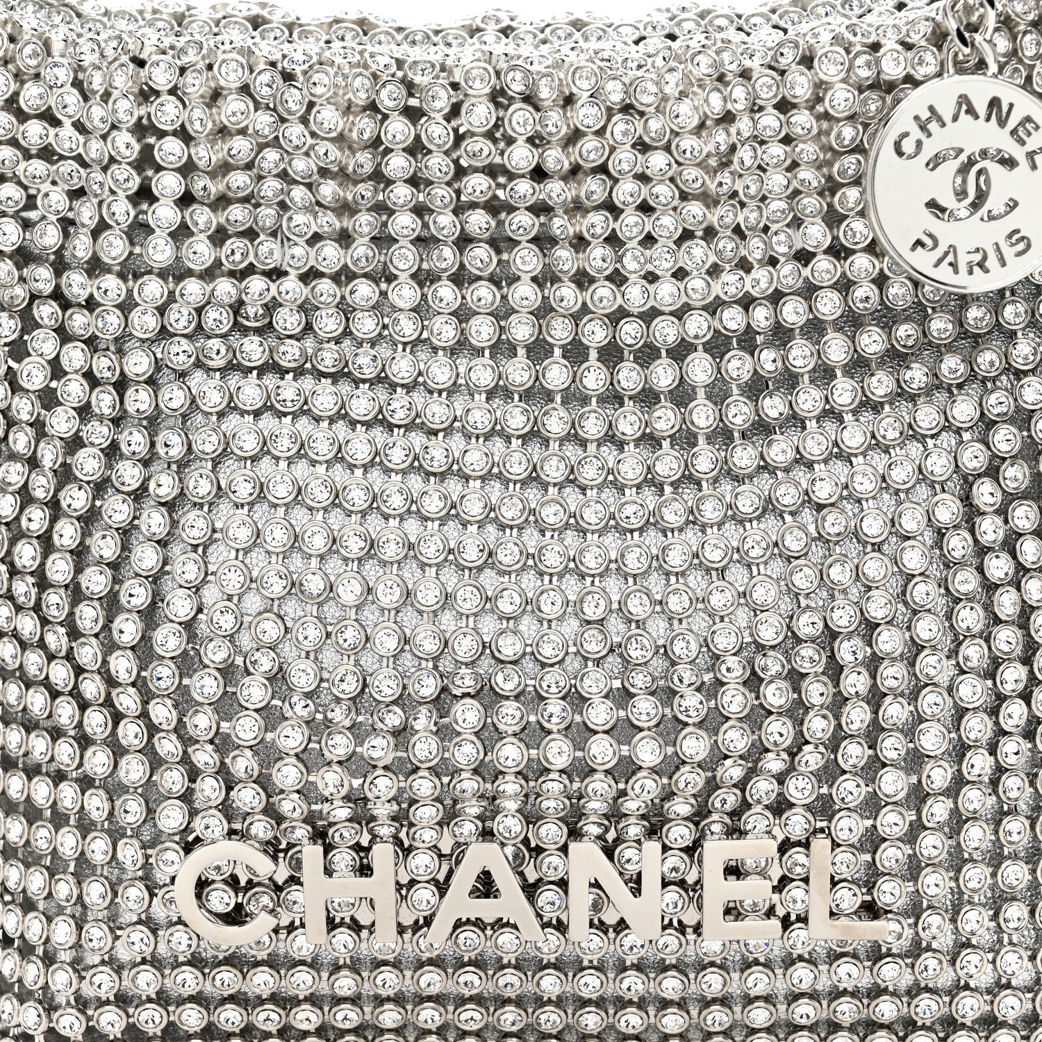 Crystal Embellished Metallic Lambskin Mini Chanel 22 Silver
