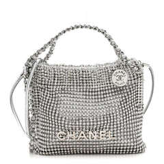 Crystal Embellished Metallic Lambskin Mini Chanel 22 Silver