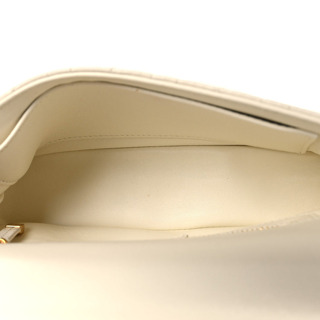 Grained Calfskin Cannage Small Caro Bag White