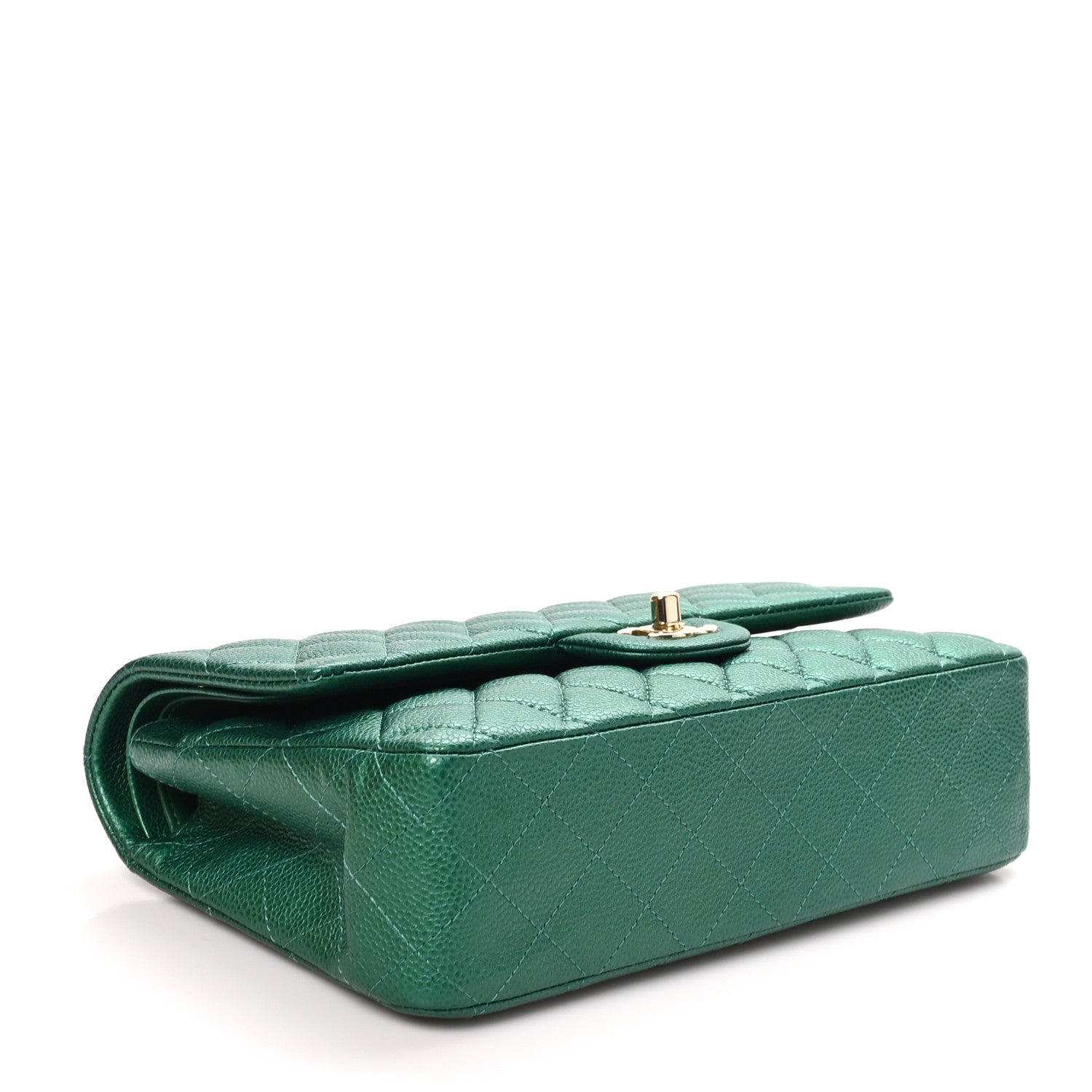 Metallic Caviar Quilted Medium Double Flap Green