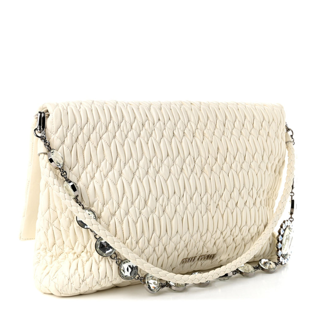 Nappa Matelasse Crystal Flap Clutch White