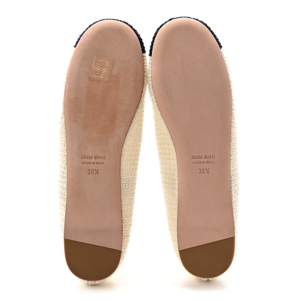 Cotton Crochet Knit Ballerina Flats 38.5 Avorio Blue