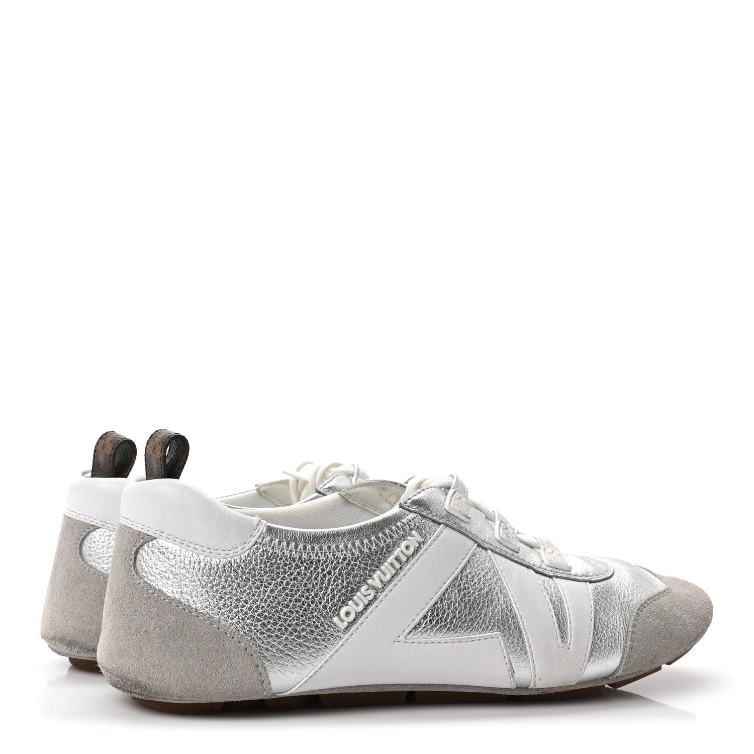 Metallic Grained Calfskin Womens LV Sneakerina 38 Silver
