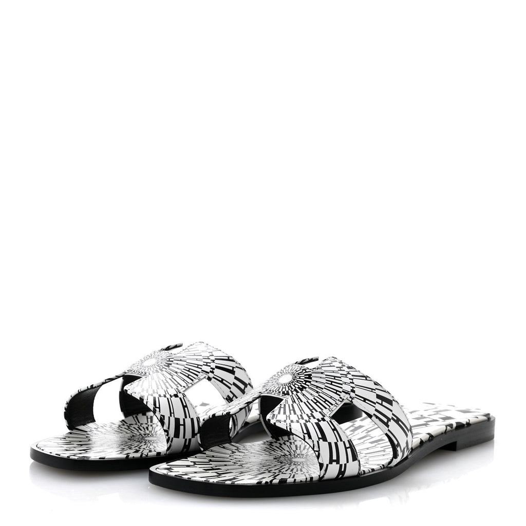 Calfskin Printed Op'H Oran Sandals 40.5 Black White