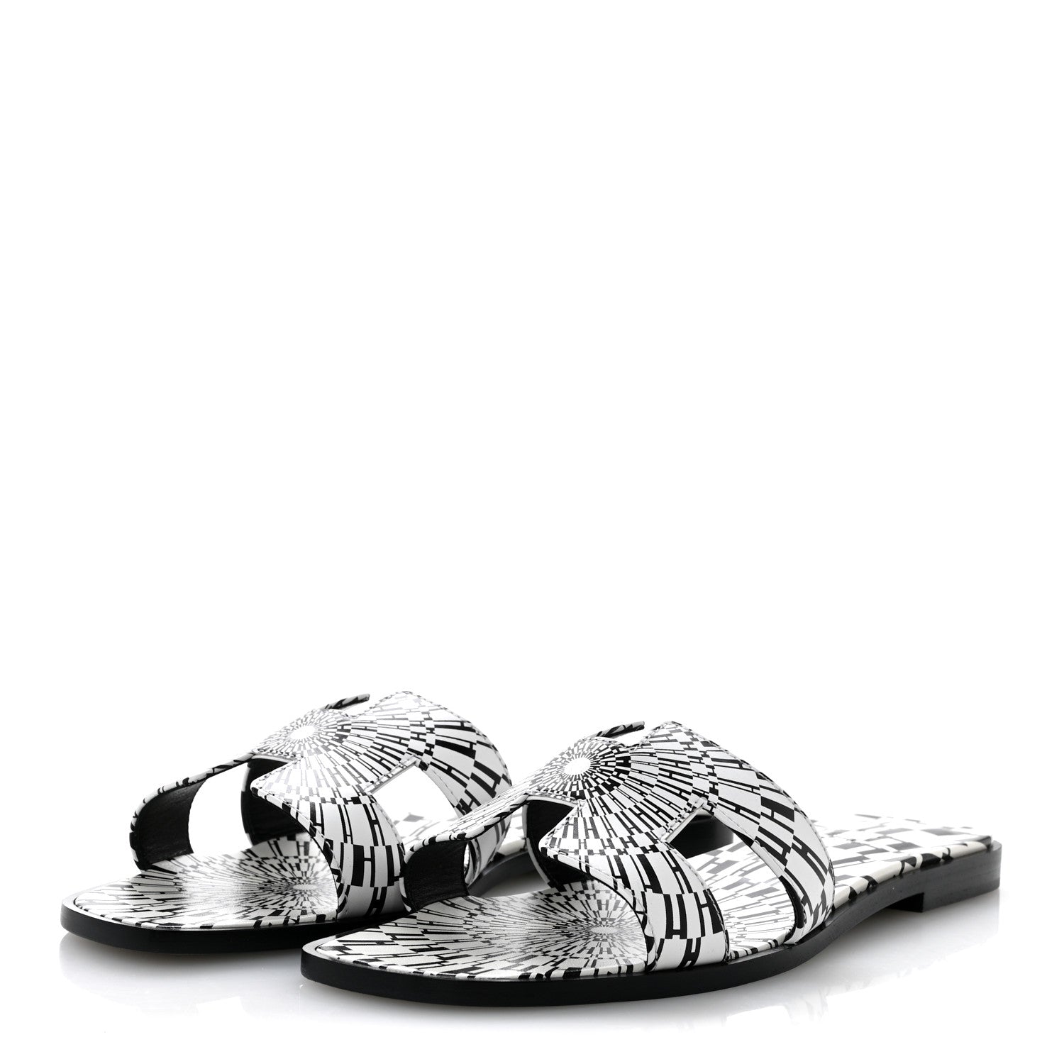 Calfskin Printed Op'H Oran Sandals 40.5 Black White
