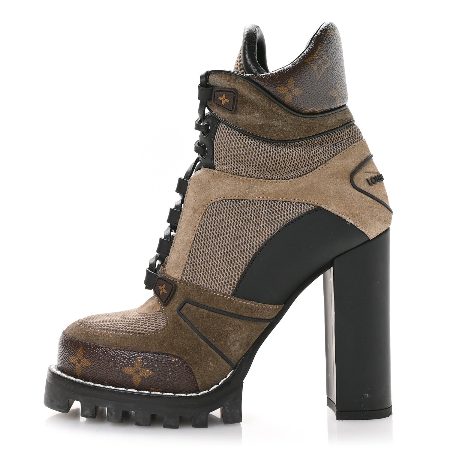 Suede Calfskin Monogram Star Trail Ankle Boots 38.5 Khaki