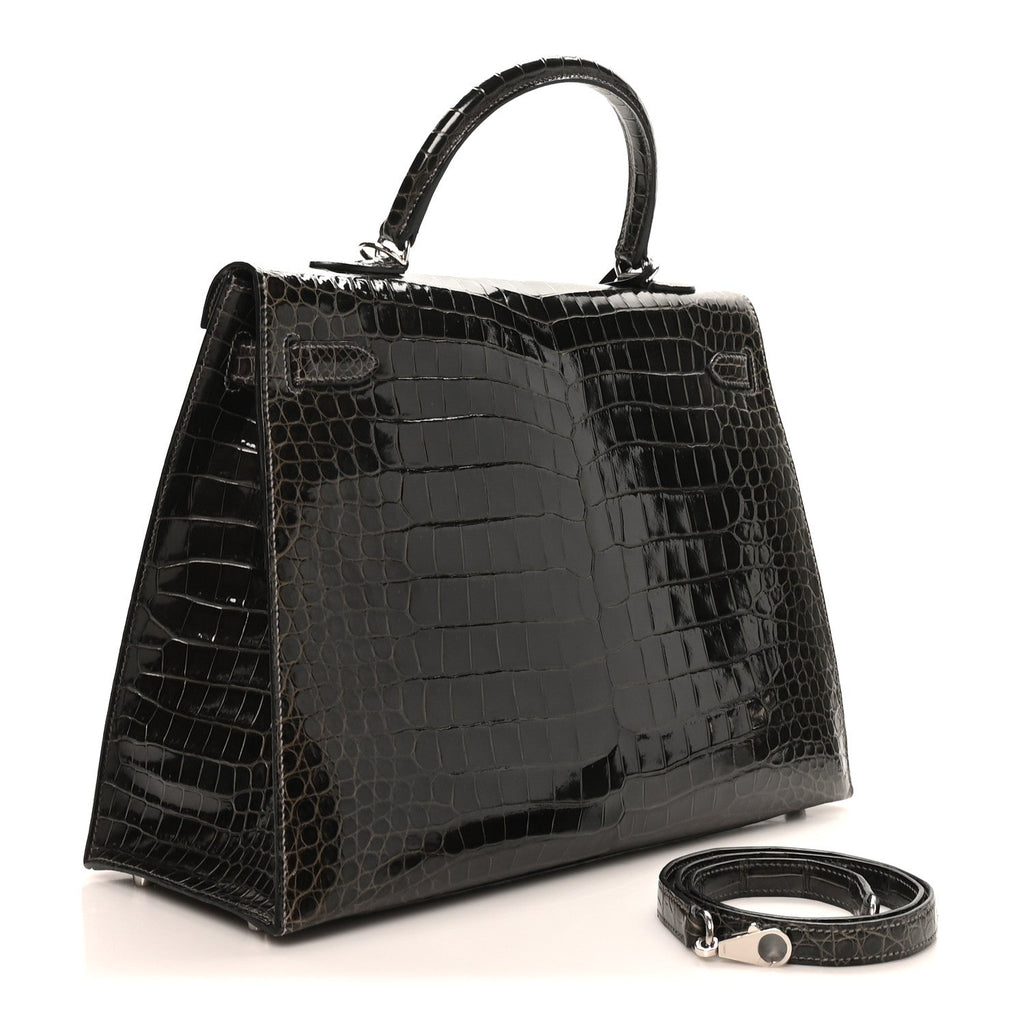 Shiny Porosus Crocodile Kelly Sellier 35 Graphite