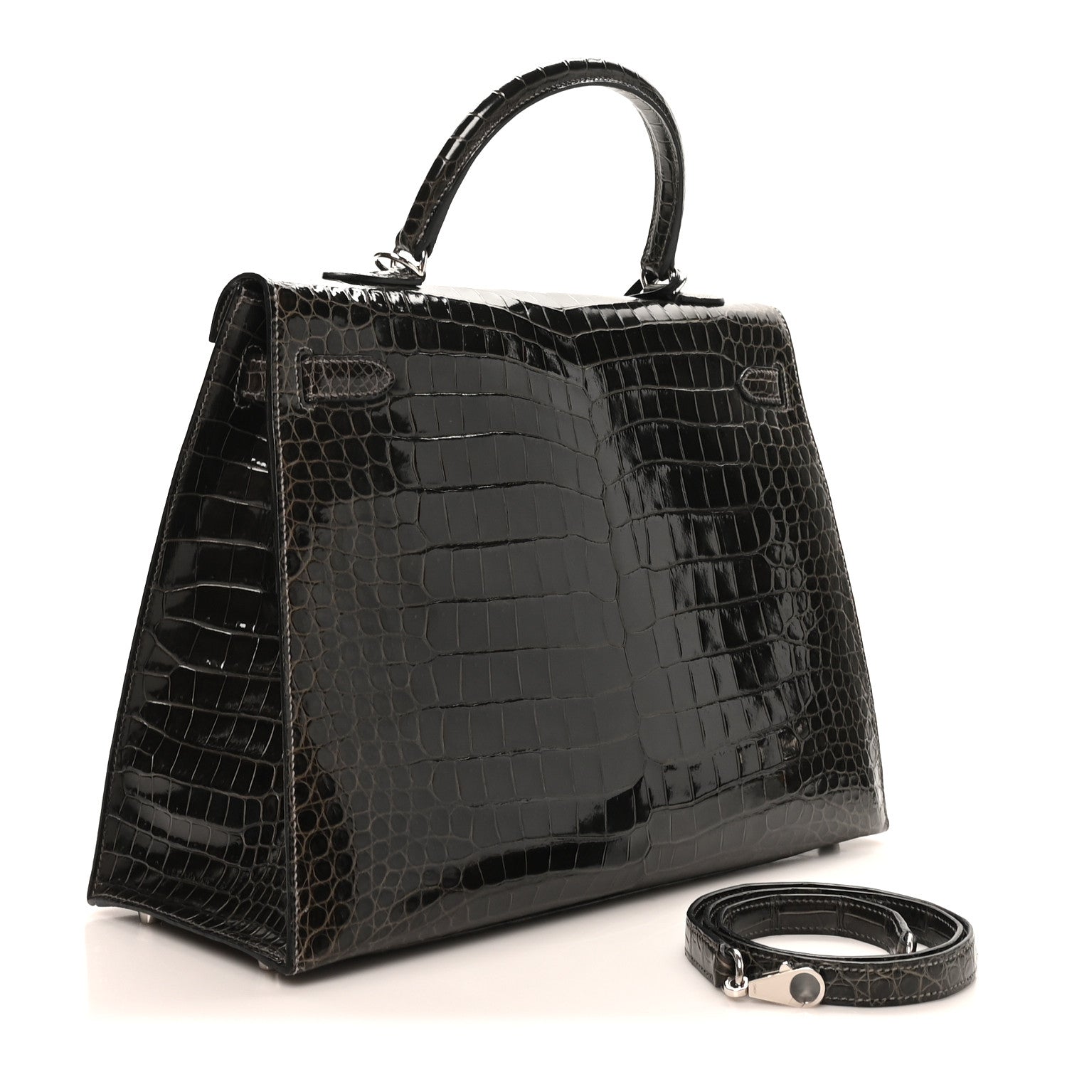 Shiny Porosus Crocodile Kelly Sellier 35 Graphite