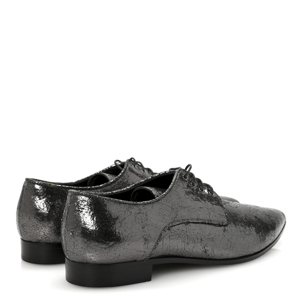 Metallic Crinkled Patent Lace Up Oxford Flats 37.5 Dark Silver