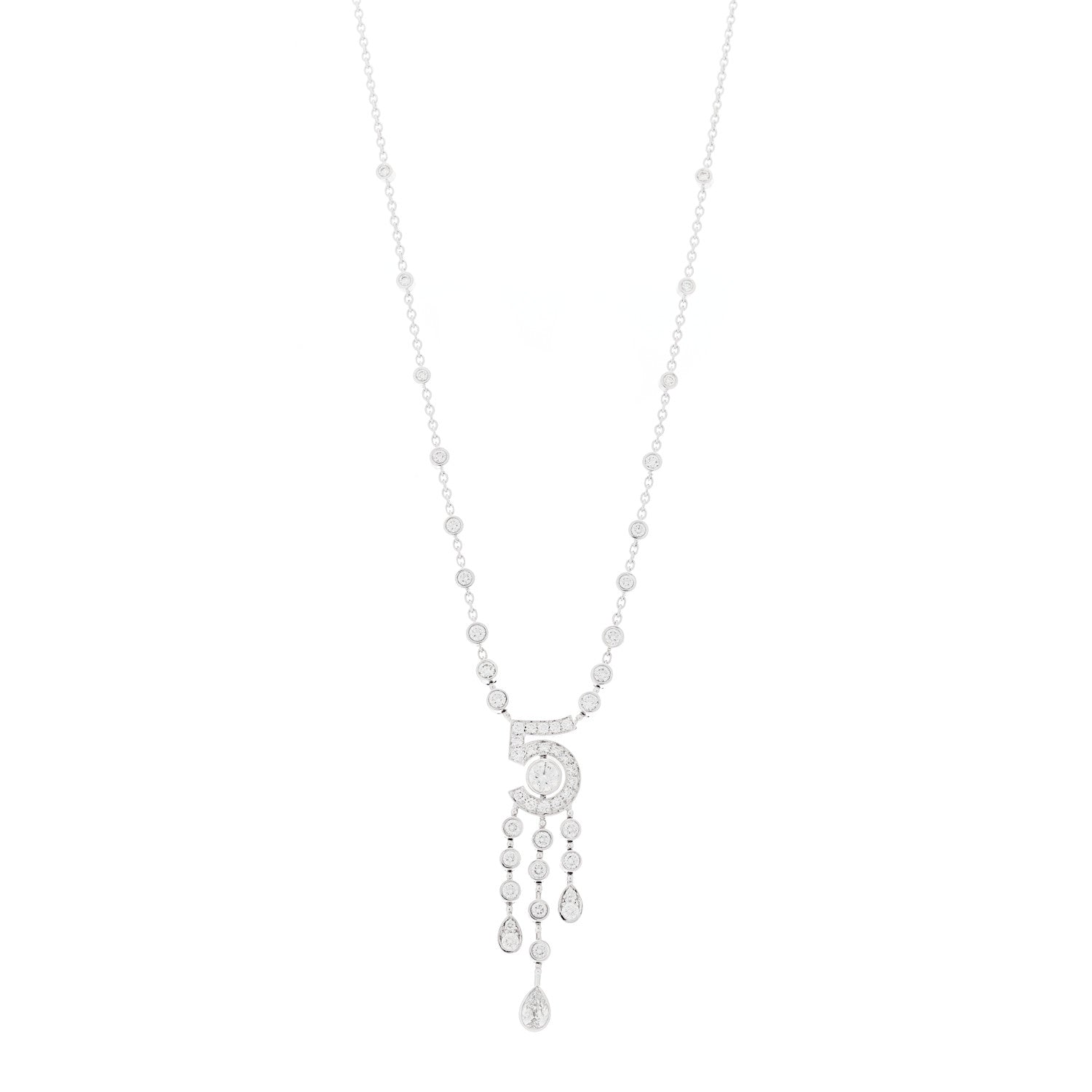 18K White Gold Diamond Eternal No 5 Drop Necklace