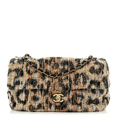 Tweed Mixed Fibers Leopard Print Small Souplissimo Maxi Flap Brown Black White