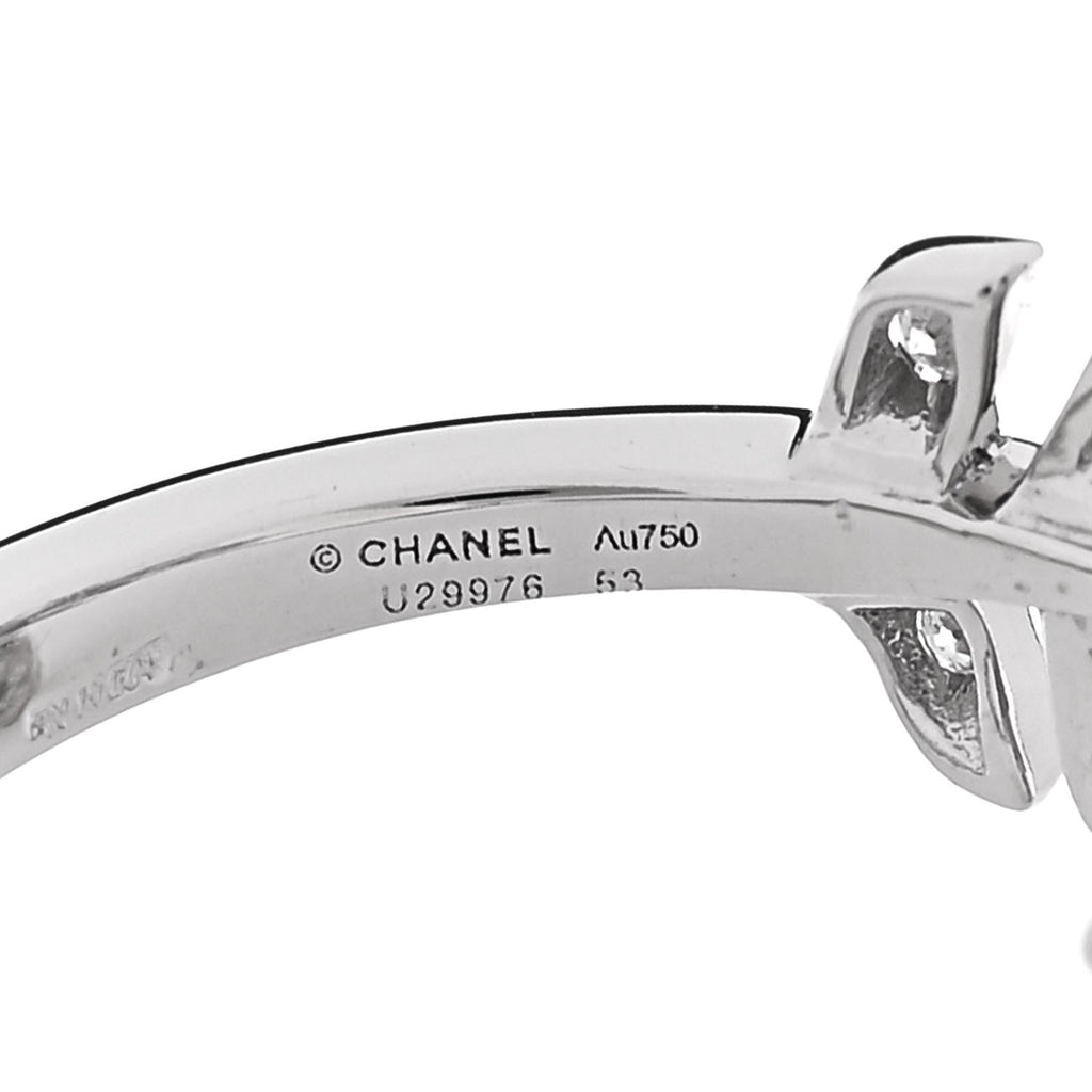 18K White Gold Diamond Plume De Chanel Ring 53 6.5