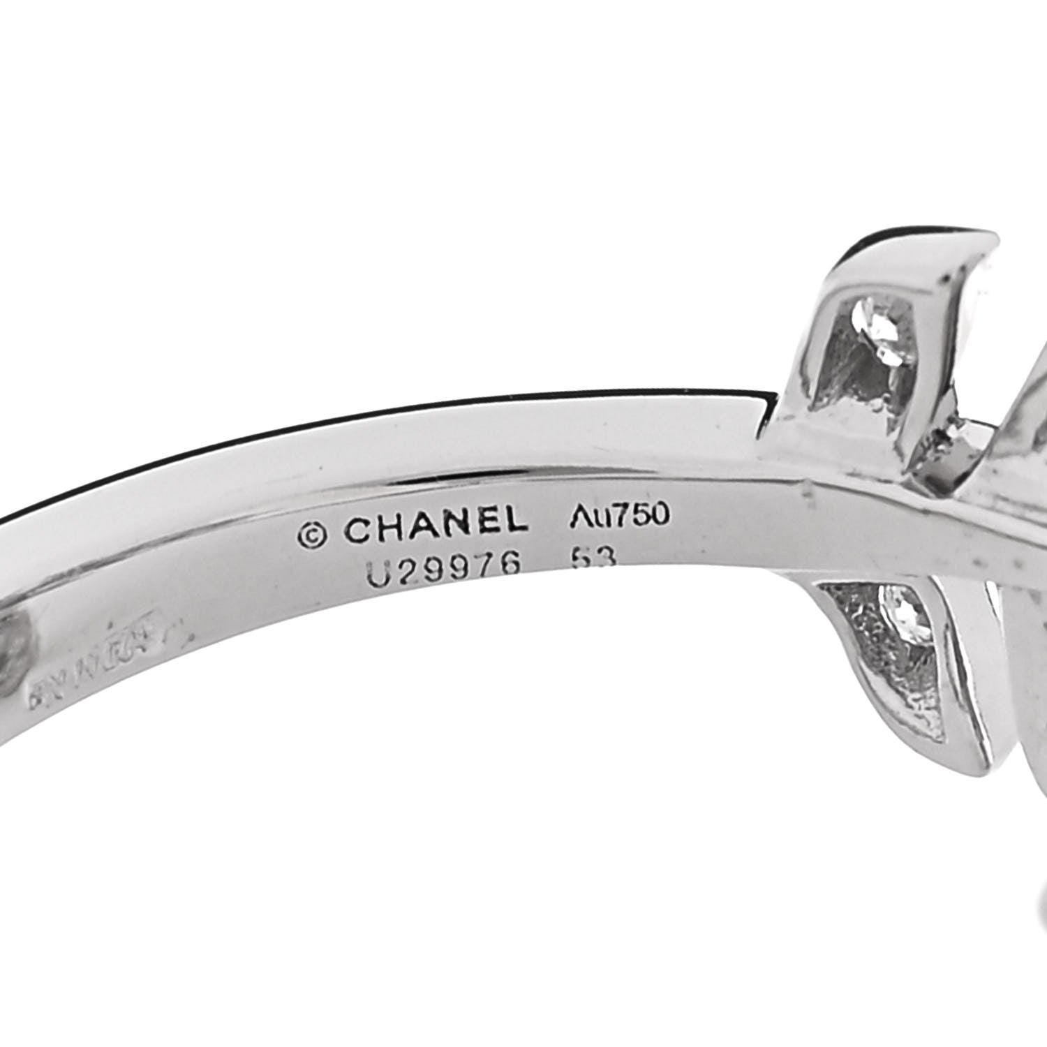 18K White Gold Diamond Plume De Chanel Ring 53 6.5