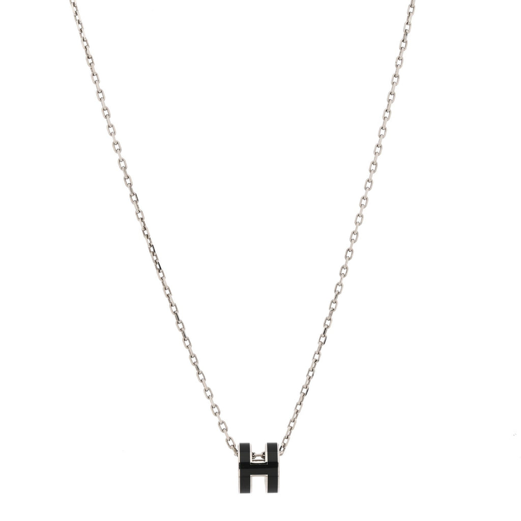 Lacquered Palladium Mini Pop H Pendant Necklace Black