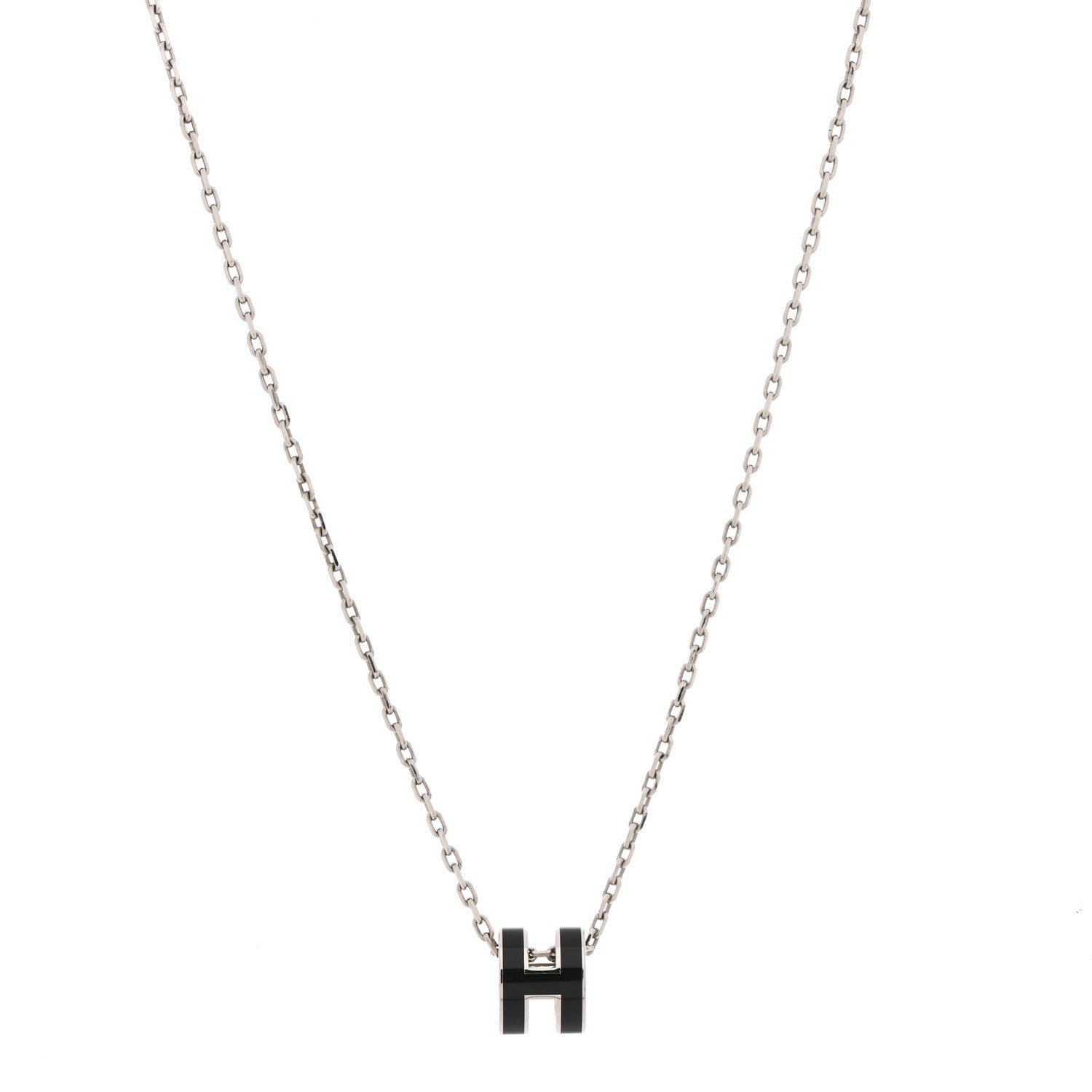 Lacquered Palladium Mini Pop H Pendant Necklace Black