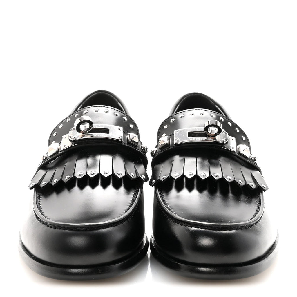 Glazed Calfskin Medor Studded Fringe Womens Destin Loafer 35 Black