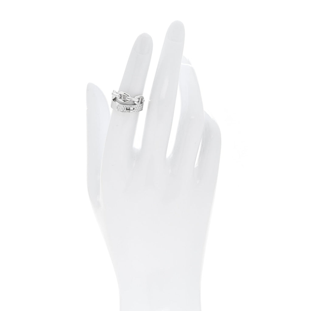 18K White Gold Kelly Diamond Double Tour Chaine d'Ancre Pave Ring 50 5.5