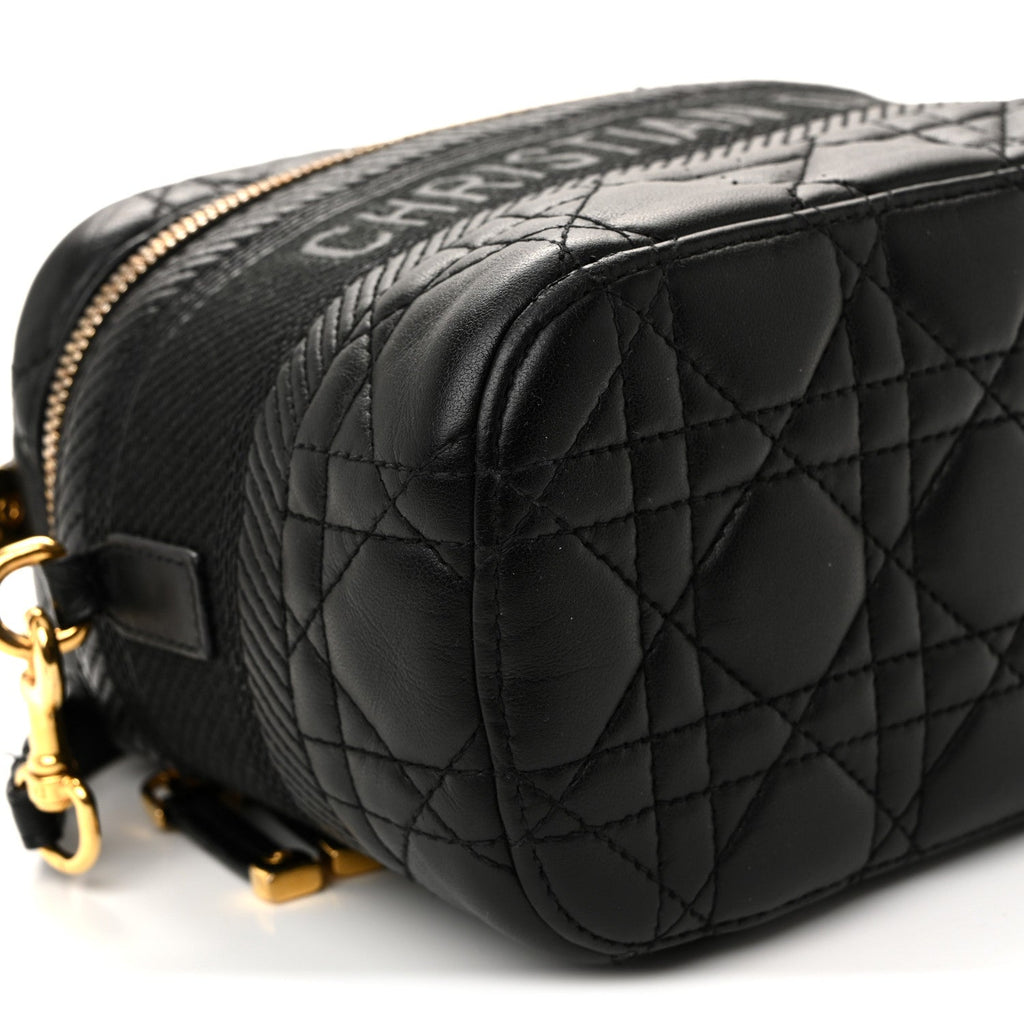 Lambskin Cannage Small Diortravel Vanity Case Black
