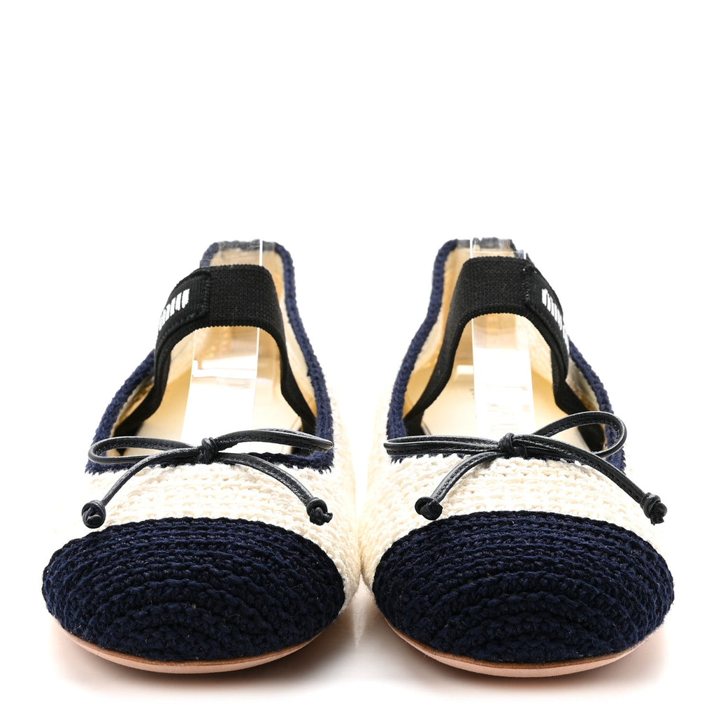 Cotton Crochet Knit Ballerina Flats 38.5 Avorio Blue