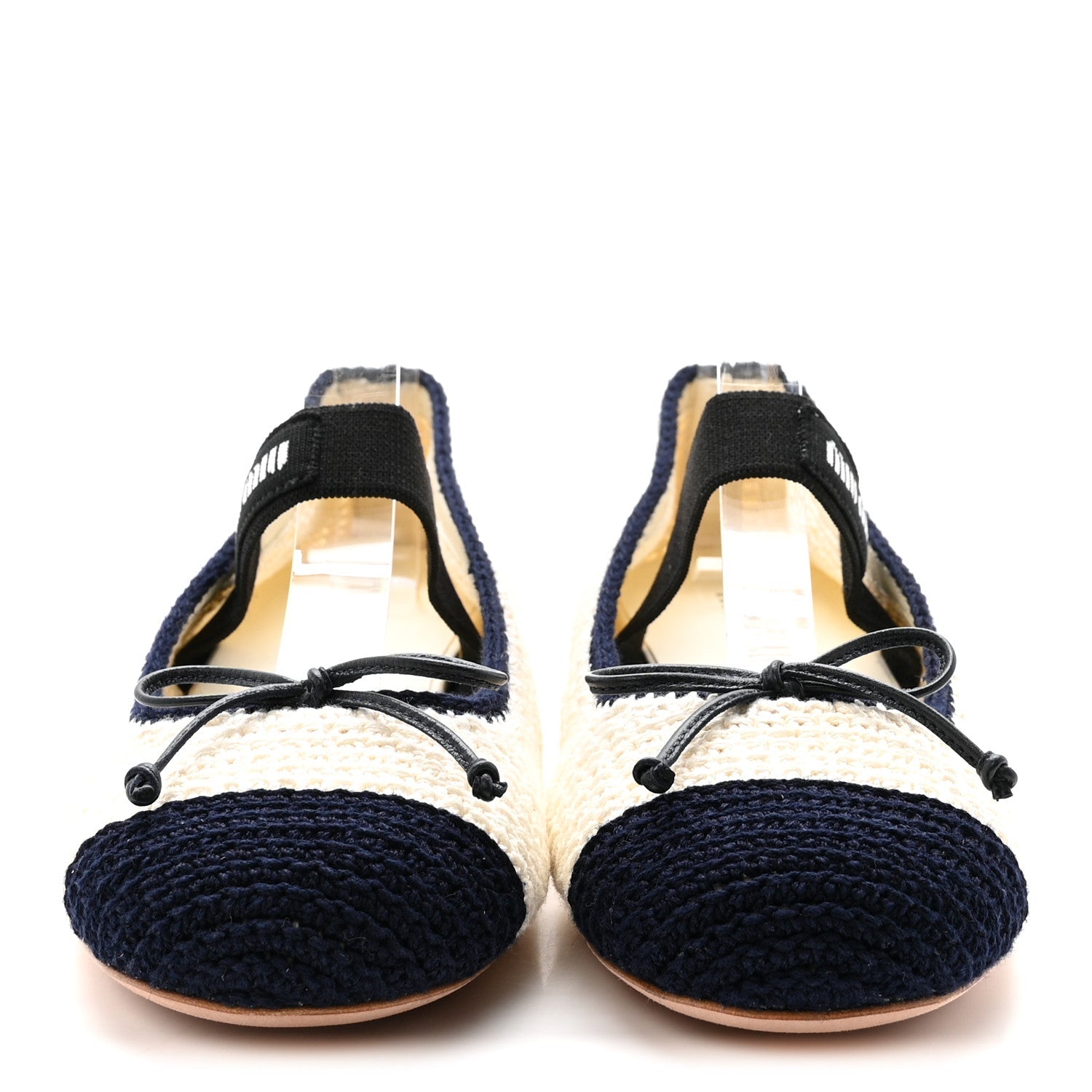 Cotton Crochet Knit Ballerina Flats 38.5 Avorio Blue