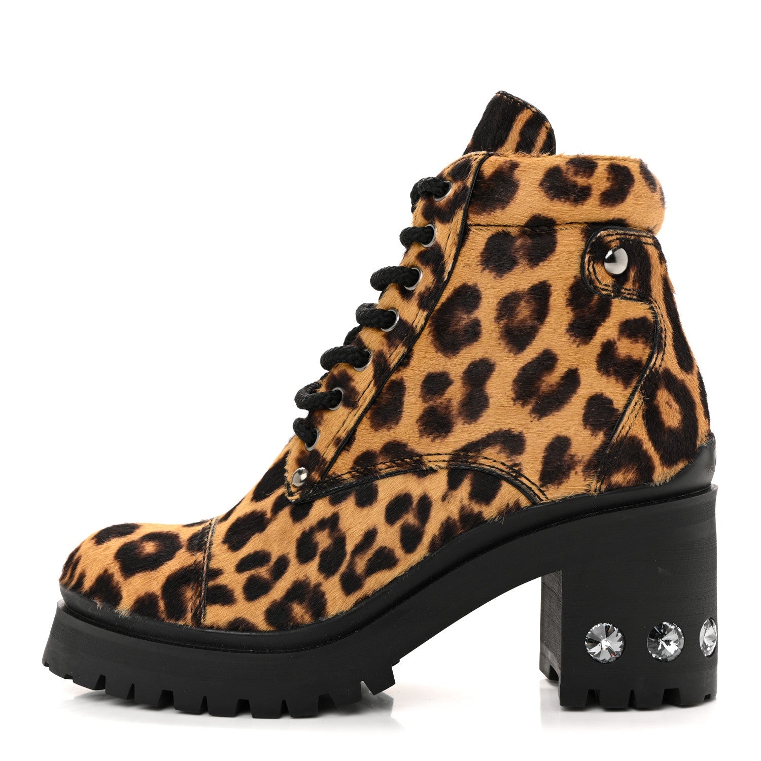 Cavallino Calf Hair Leopard Lace Up Boots 37.5 Miele