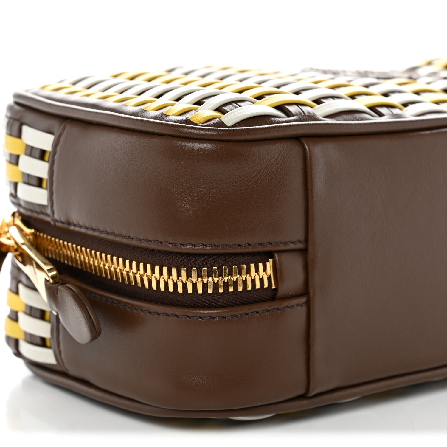 Woven Calfskin Small Beau Top Handle Bag Acero Sole Talco