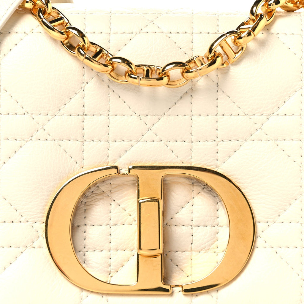 Grained Calfskin Cannage Small Caro Bag White