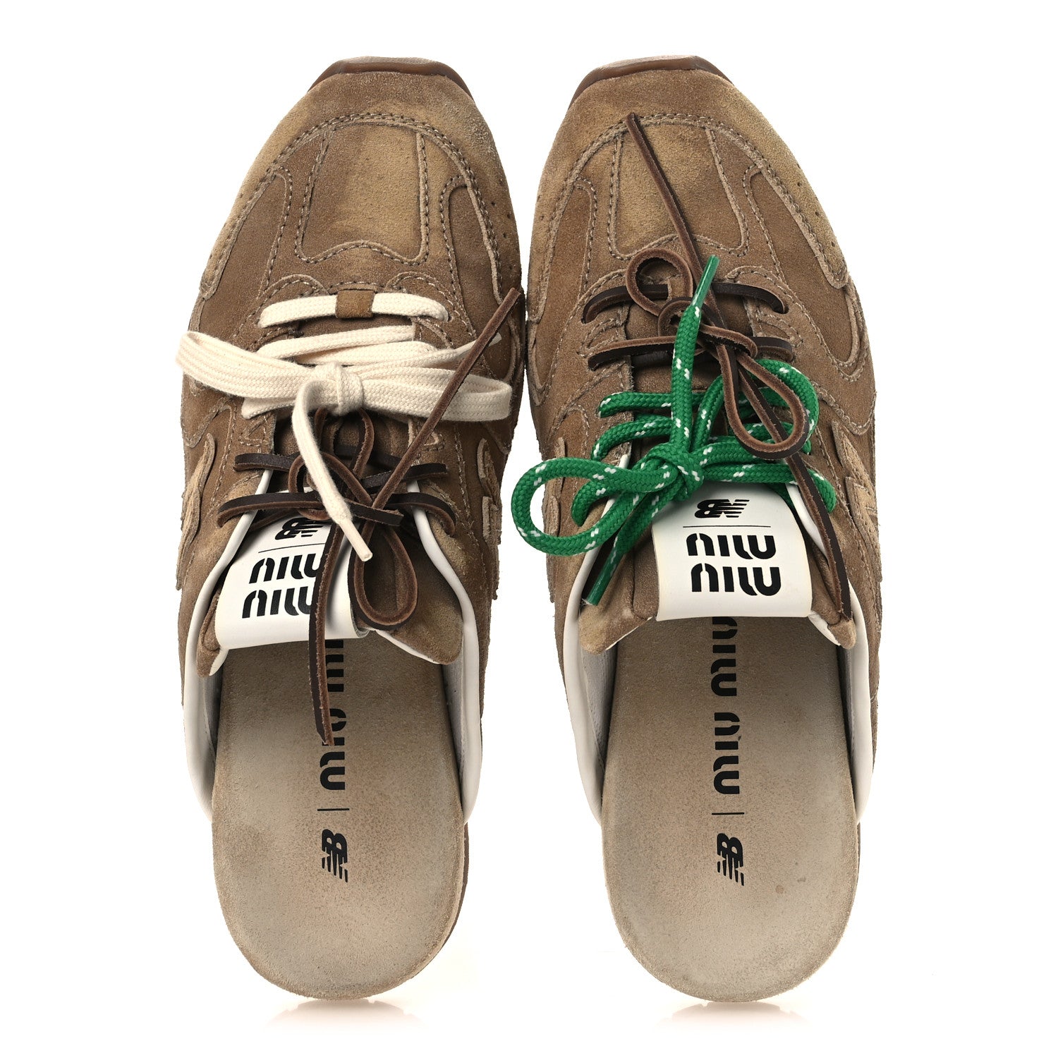 X NEW BALANCE Faded Suede Calfskin 530 SL Slip-On Mules 40 Ecru