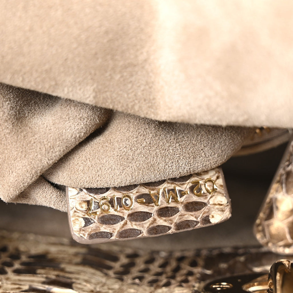 Metallic Snakeskin Cannage Mini Lady Dior Beige