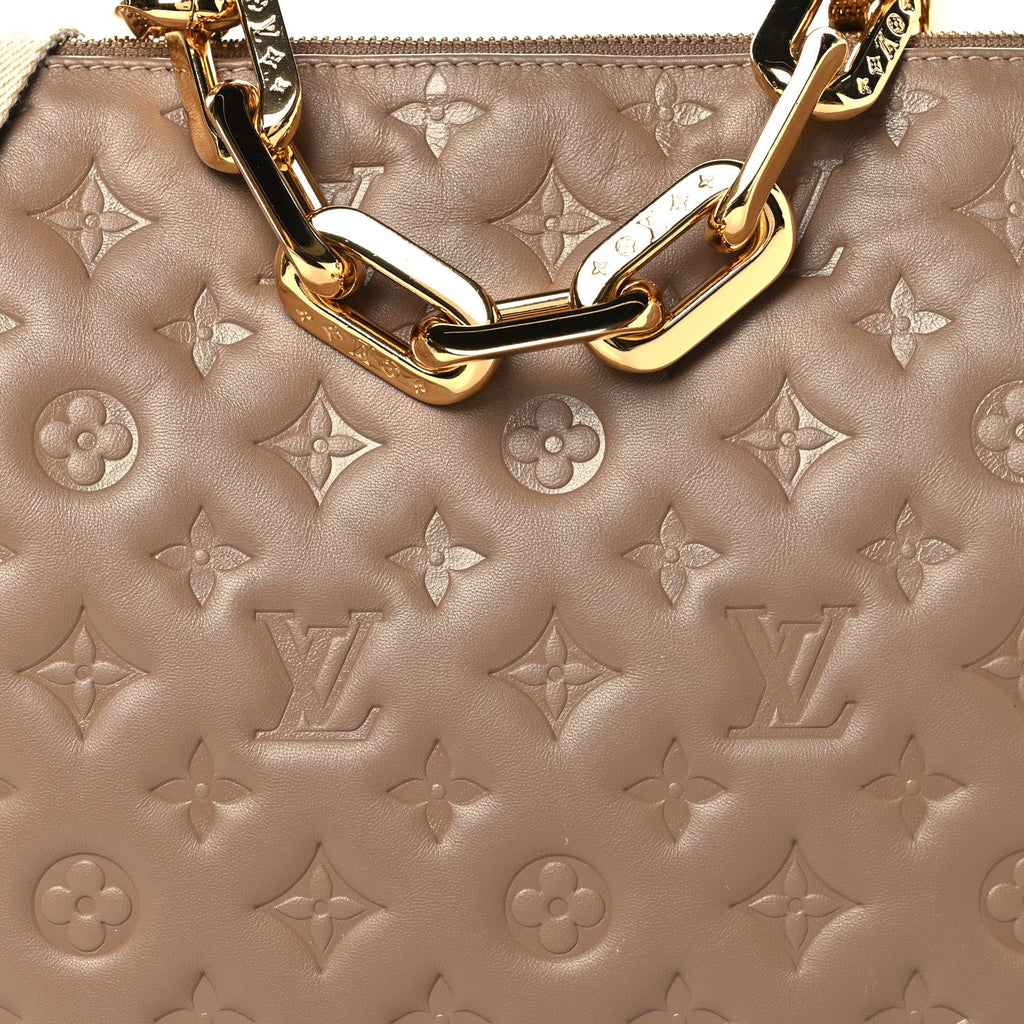 Lambskin Embossed Monogram Coussin MM Taupe