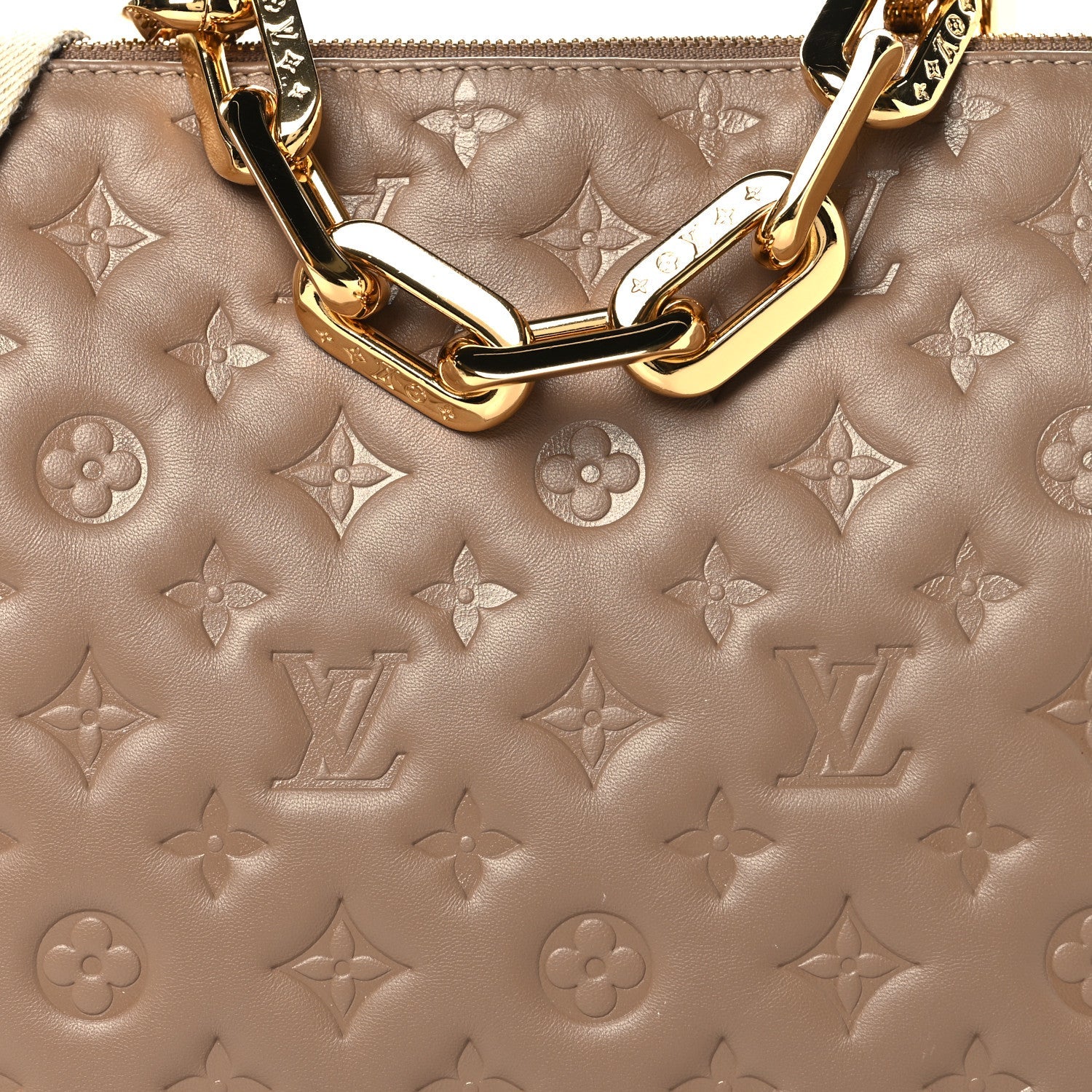 Lambskin Embossed Monogram Coussin MM Taupe