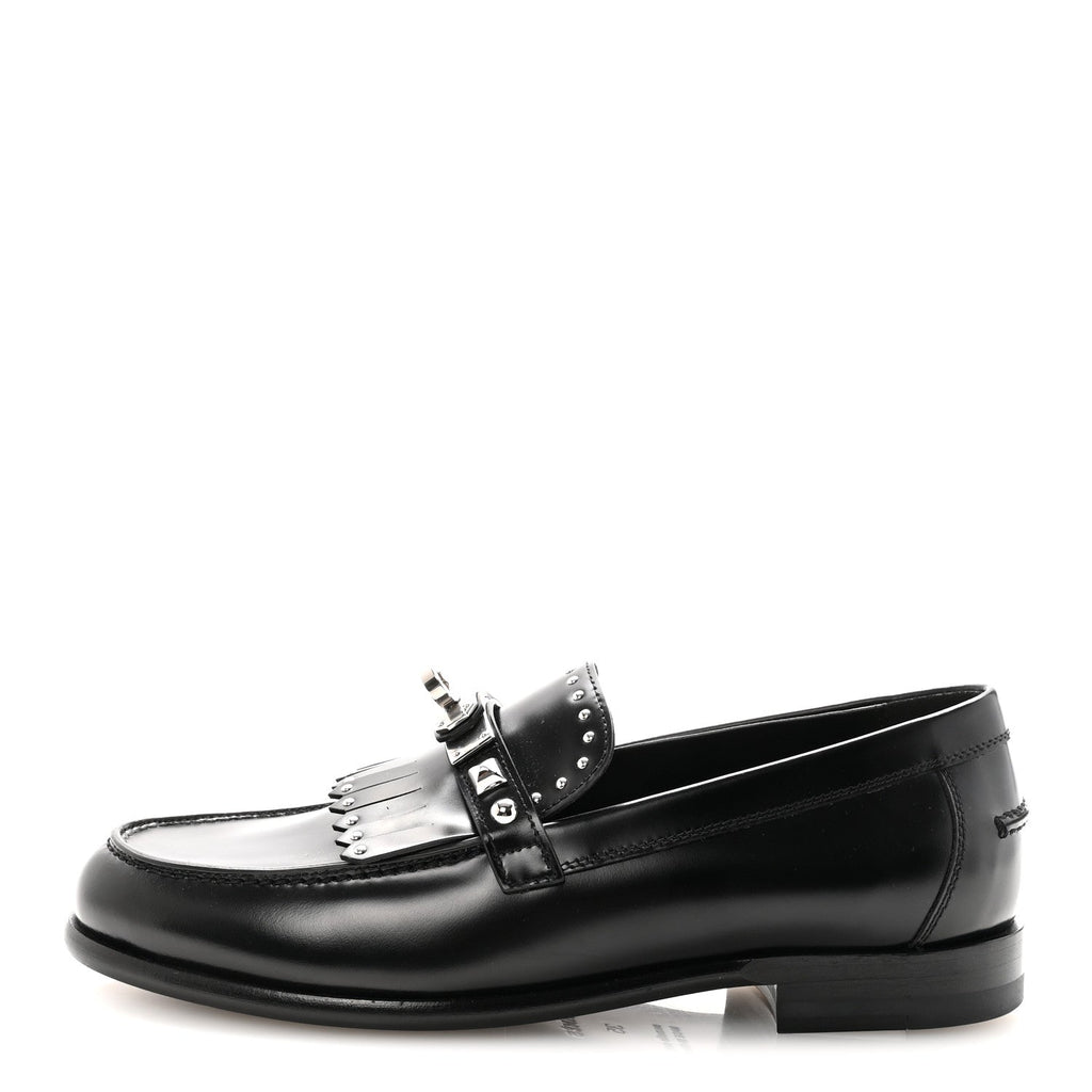 Glazed Calfskin Medor Studded Fringe Womens Destin Loafer 35 Black