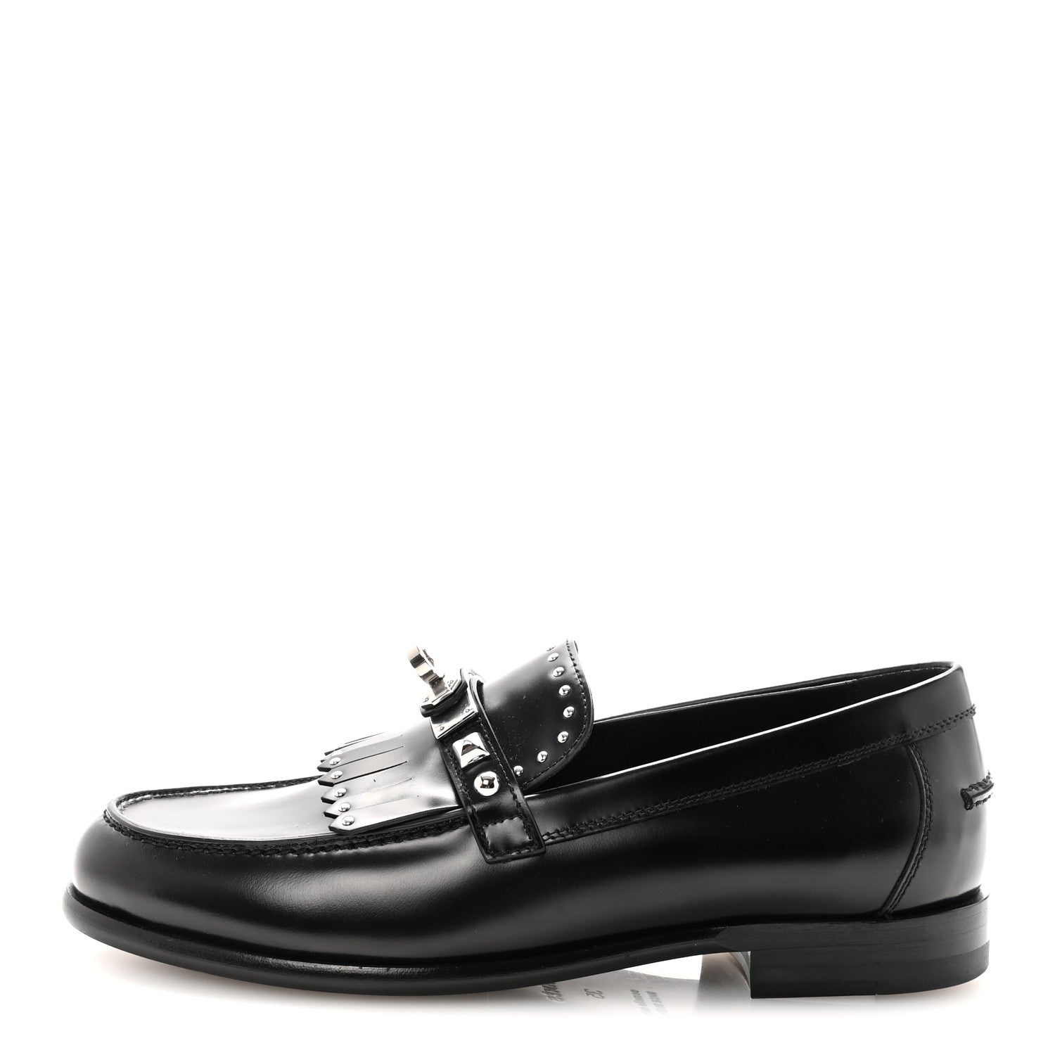 Glazed Calfskin Medor Studded Fringe Womens Destin Loafer 35 Black
