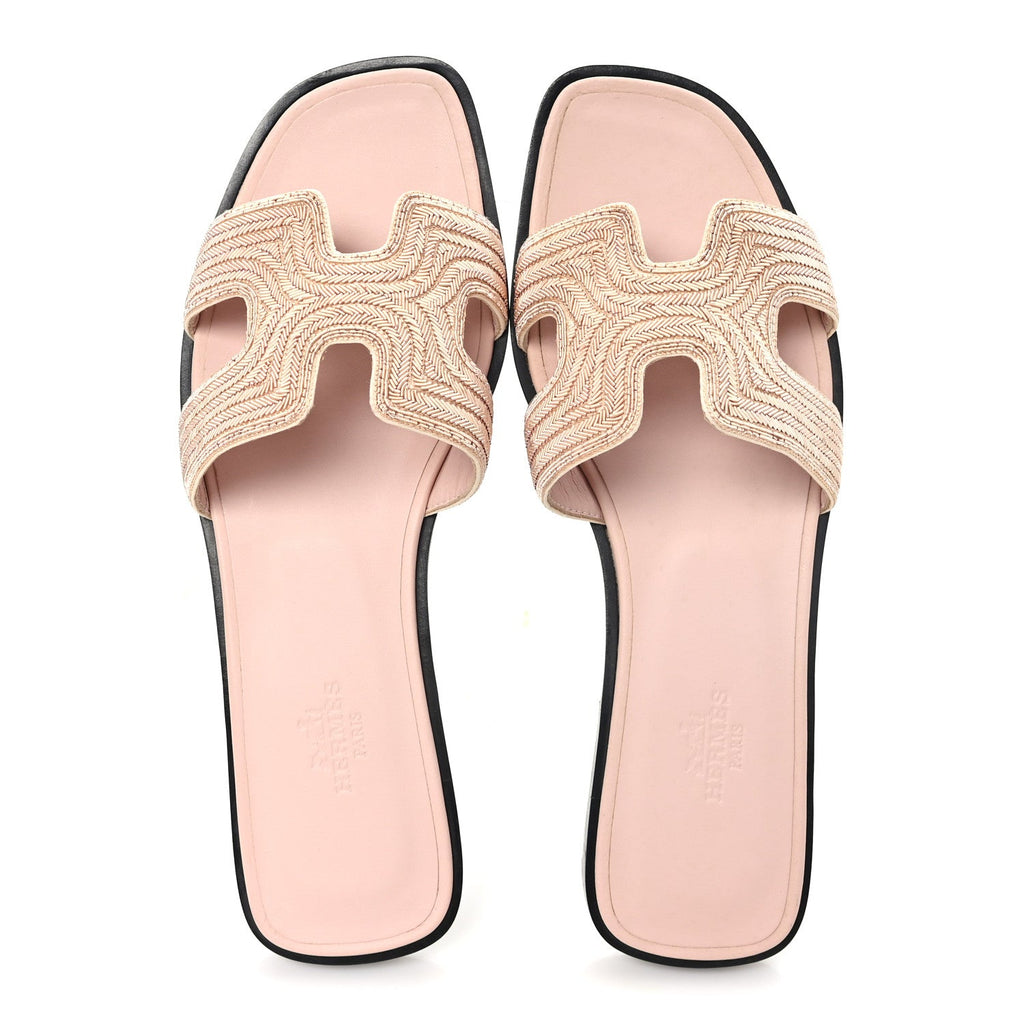Calfskin Embroidered Oran Sandals 37 Beige