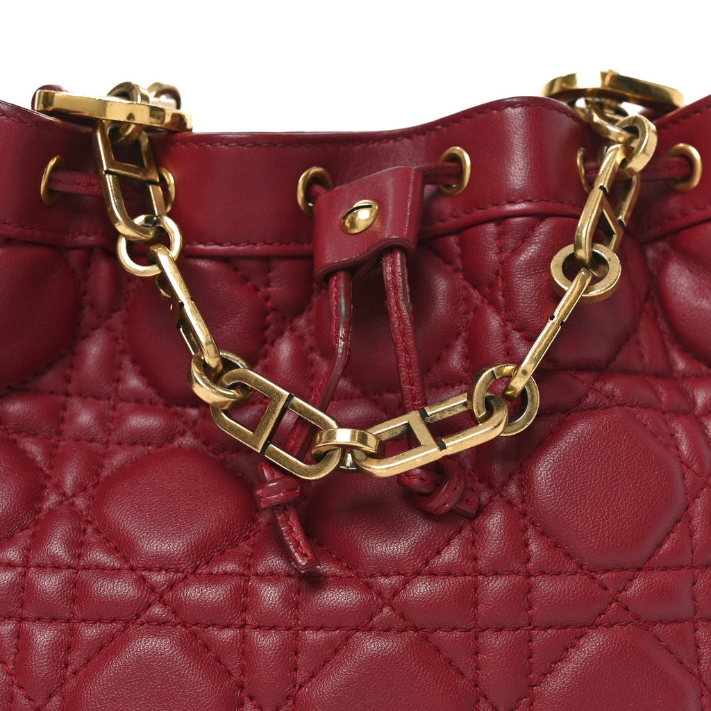 Lambskin Cannage Miss Dior Bucket Bag Cherry Red