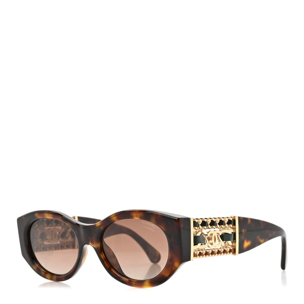 Acetate Calfskin Chain Polarized CC Sunglasses 5536-Q-A Tortoise