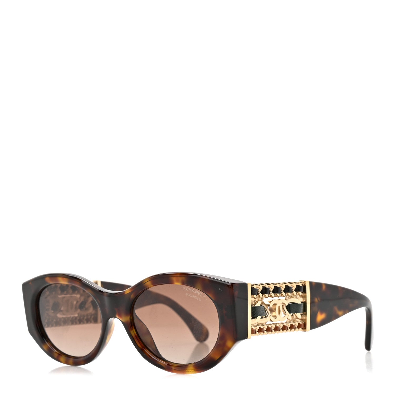 Acetate Calfskin Chain Polarized CC Sunglasses 5536-Q-A Tortoise