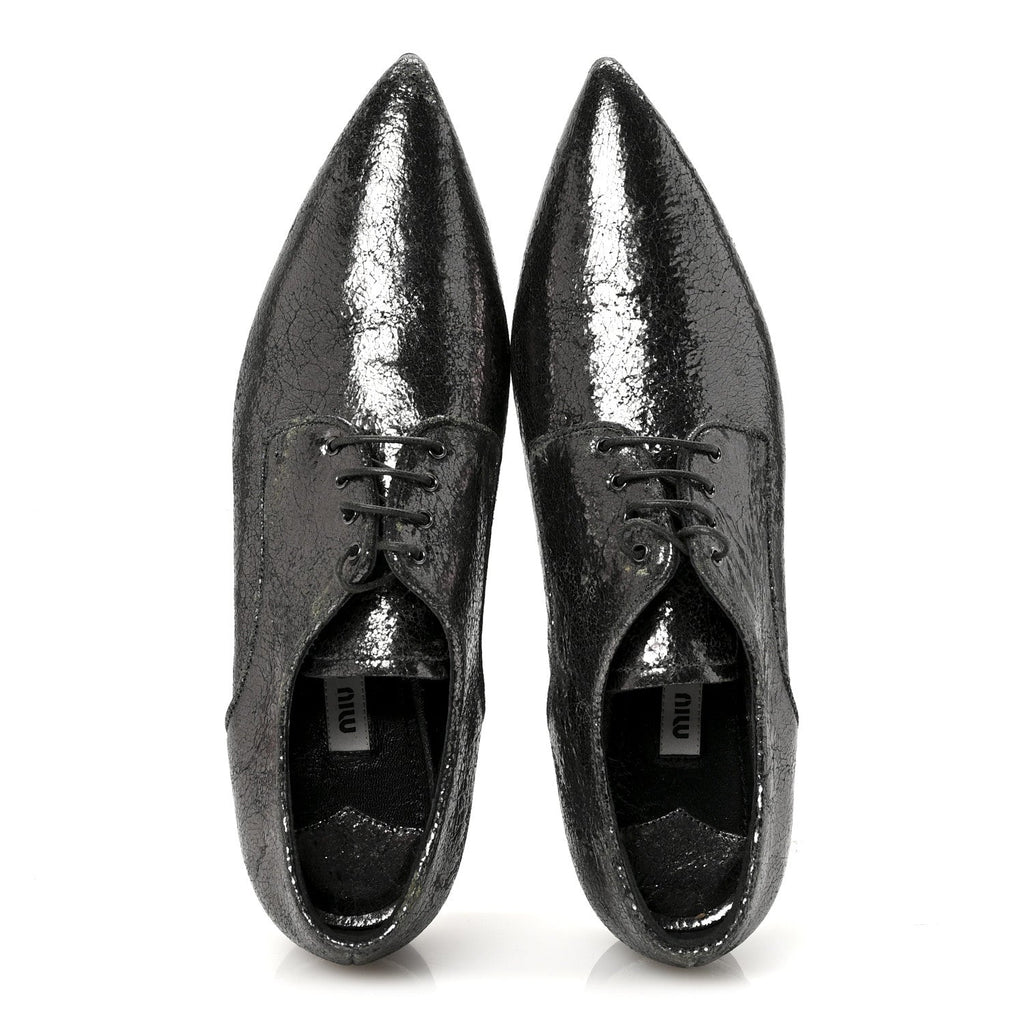 Metallic Crinkled Patent Lace Up Oxford Flats 37.5 Dark Silver