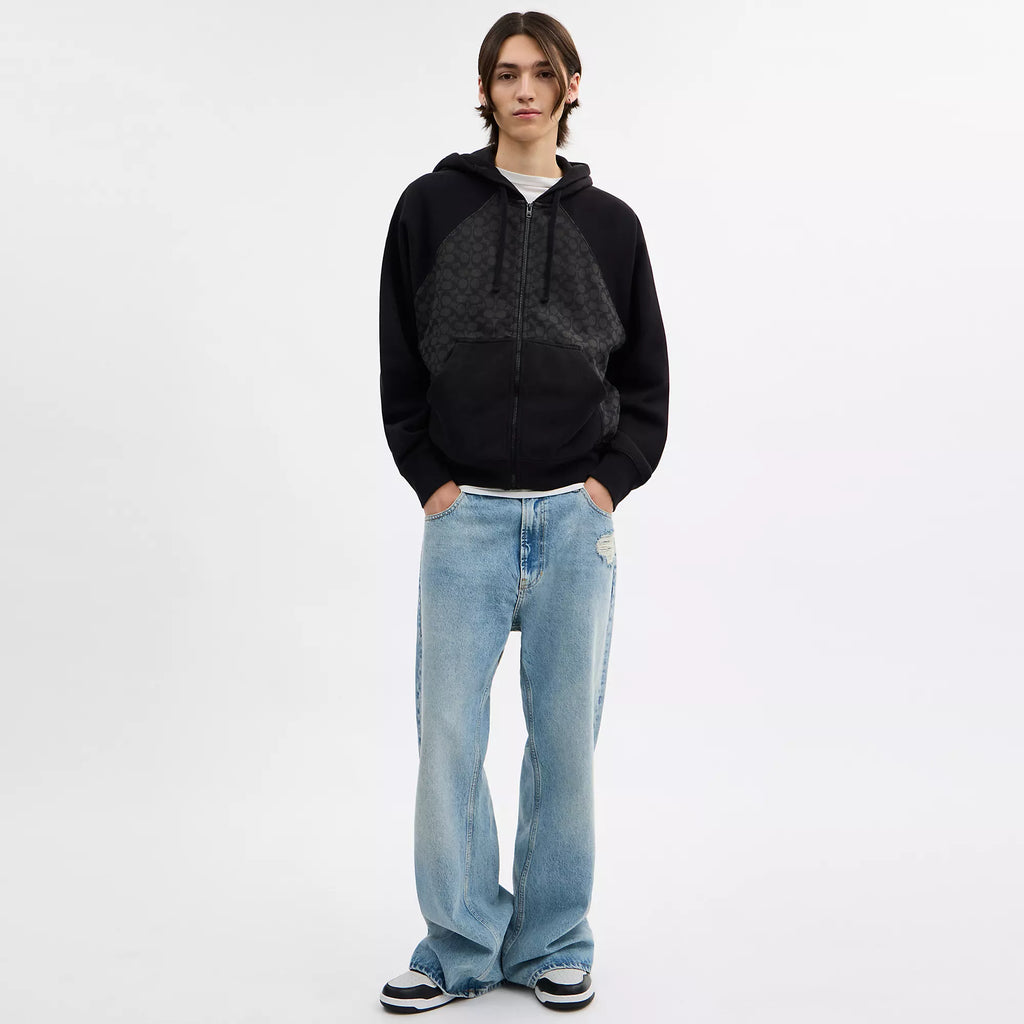 Coach Outlet Signature Full Zip Hoodie In Organic Cotton