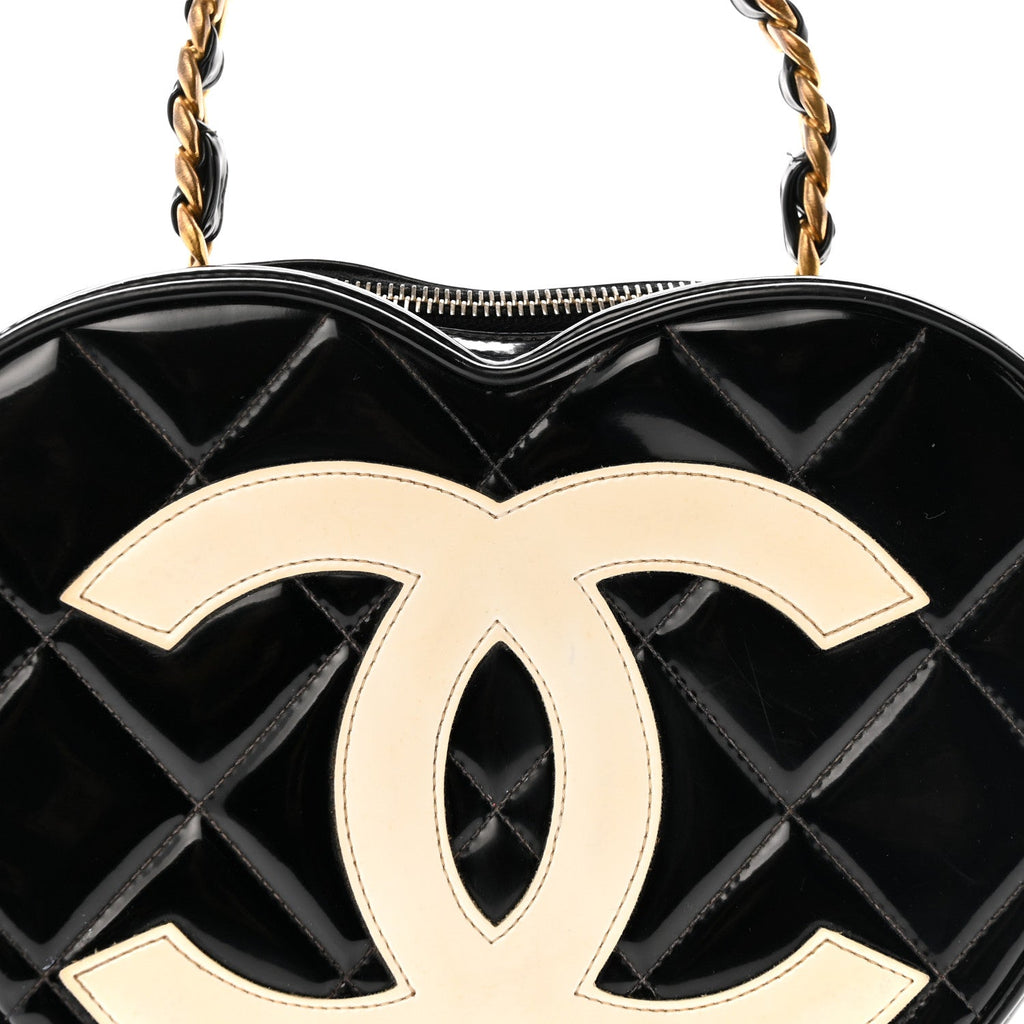 Patent Quilted CC Barbie Heart Vanity Case Black