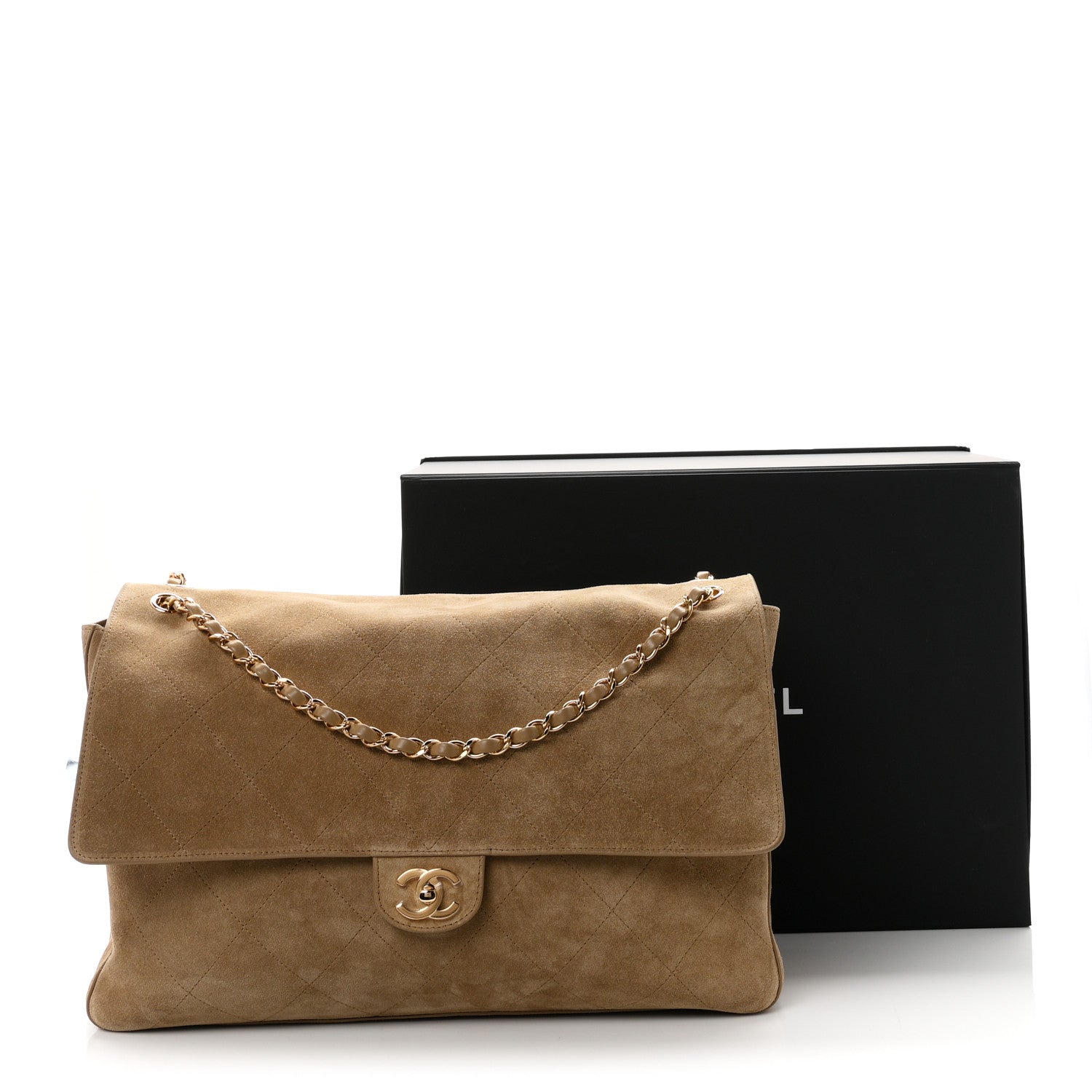 Suede Calfskin Souplissimo Maxi Flap Dark Beige