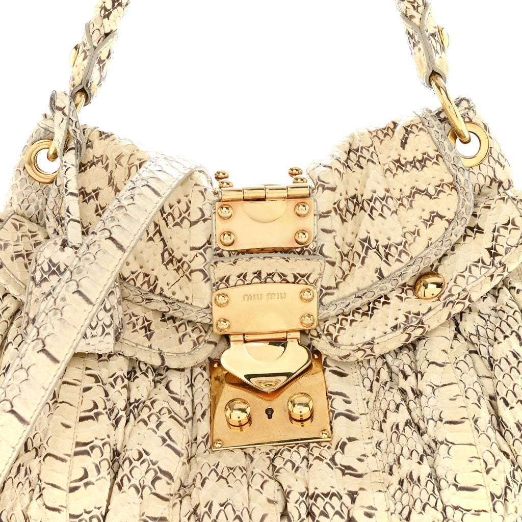 Snakeskin Small Matelasse Coffer Hobo Beige