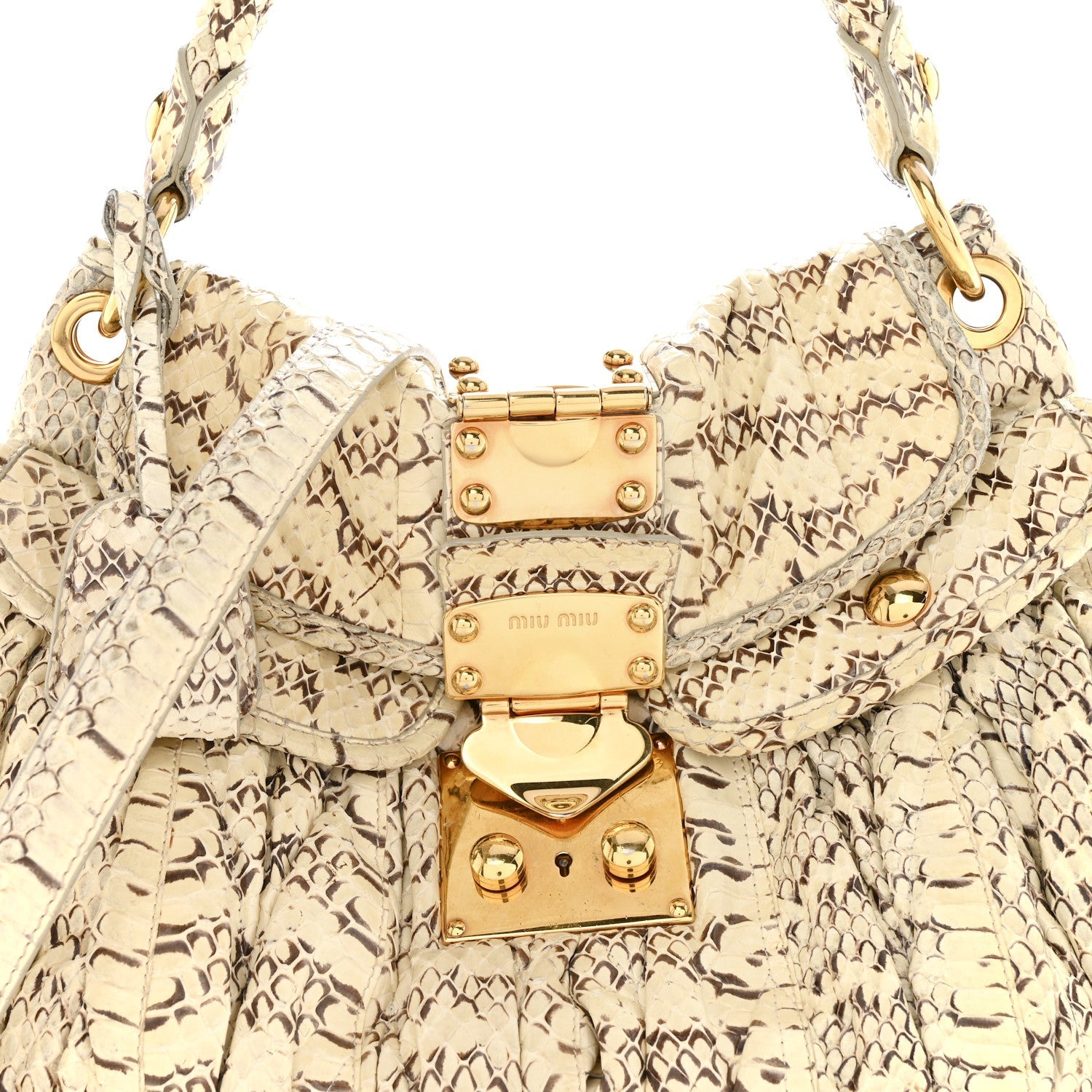 Snakeskin Small Matelasse Coffer Hobo Beige