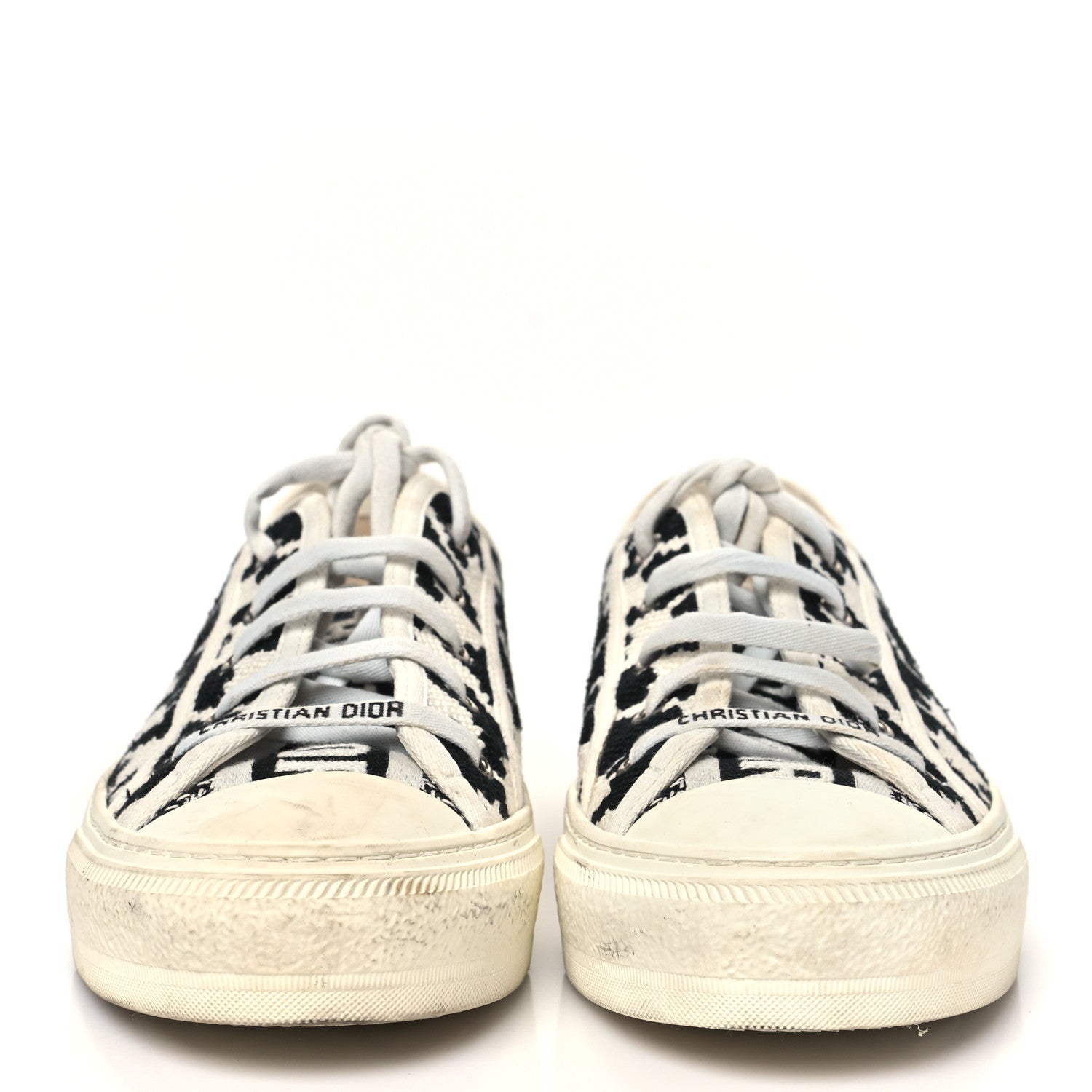 Canvas Macro Houndstooth Embroidered Womens Walk'N'Dior Low Top Sneakers 39 White Black