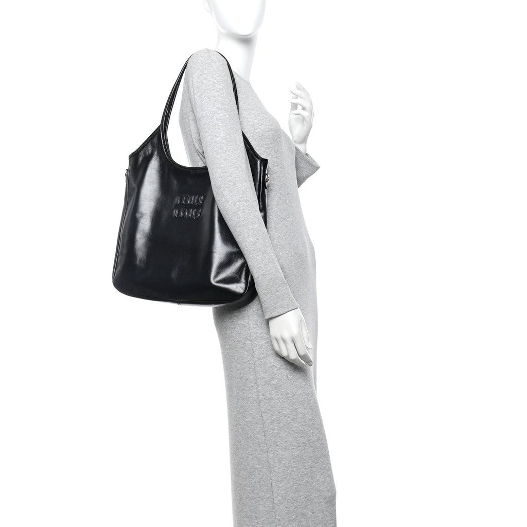 Shiny Softy Calfskin Ivy Bag Black