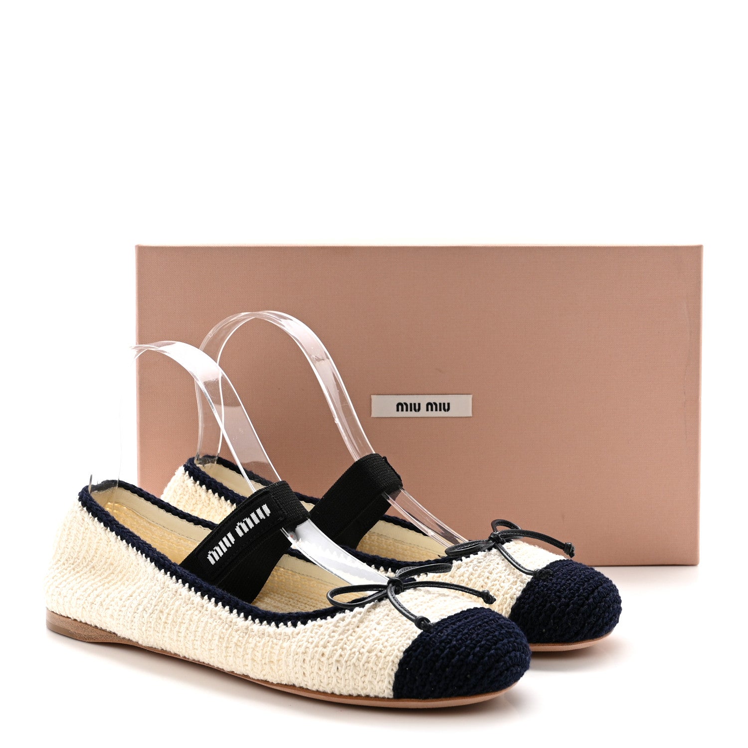 Cotton Crochet Knit Ballerina Flats 38.5 Avorio Blue