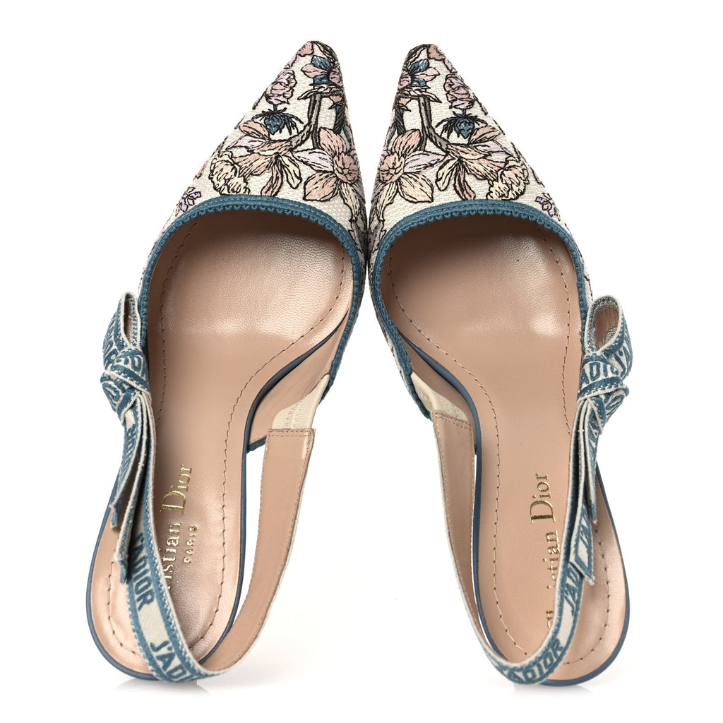 Canvas Embroidered J'Adior Slingback 65mm Pumps 38 Blue Multicolor