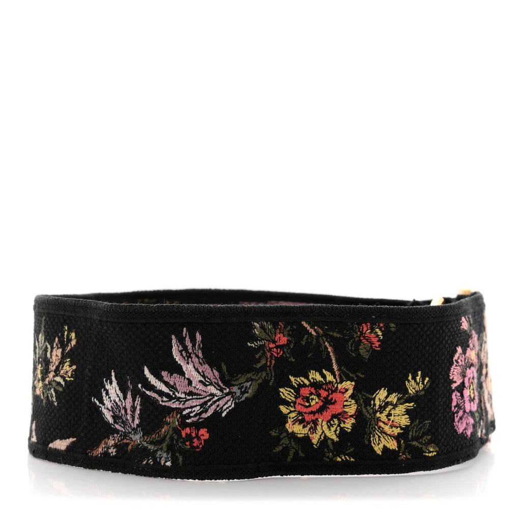 Canvas Embroidered Floral Shoulder Strap Black Multicolor