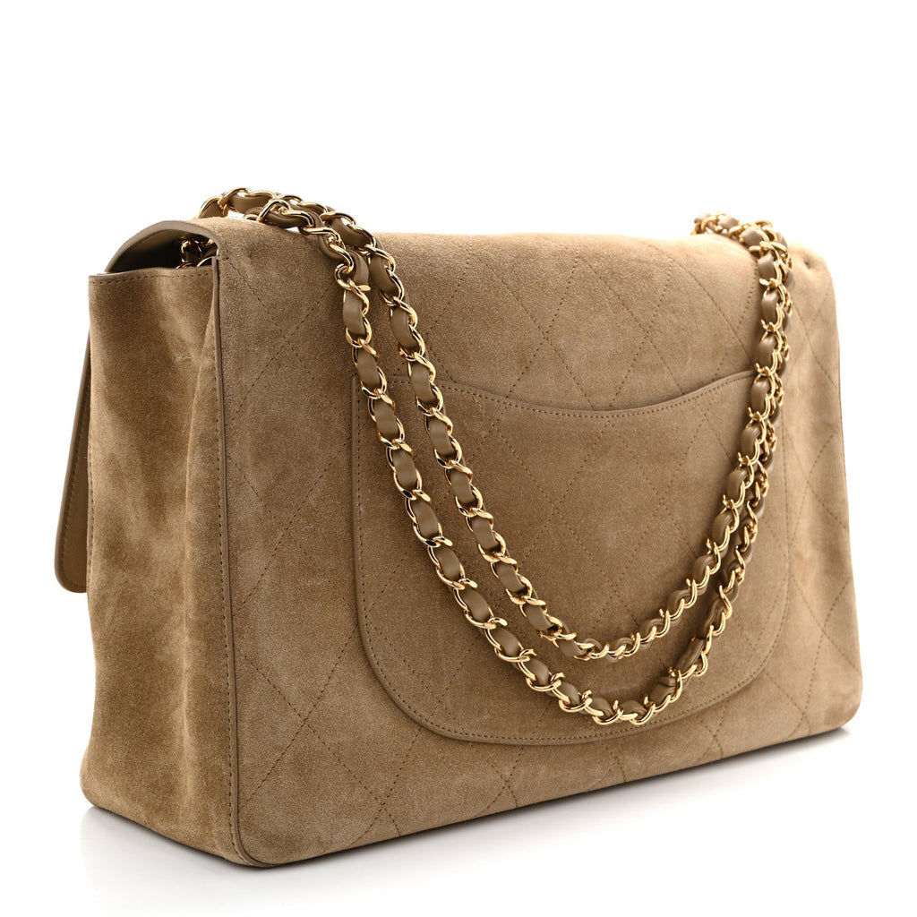 Suede Calfskin Souplissimo Maxi Flap Dark Beige